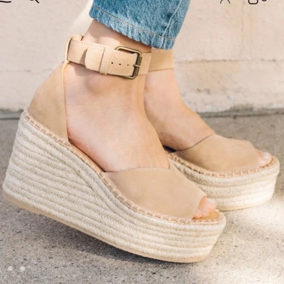SOLUDOS Positano Platform Wedge Sandals in Desert Tan Suede Size 8
